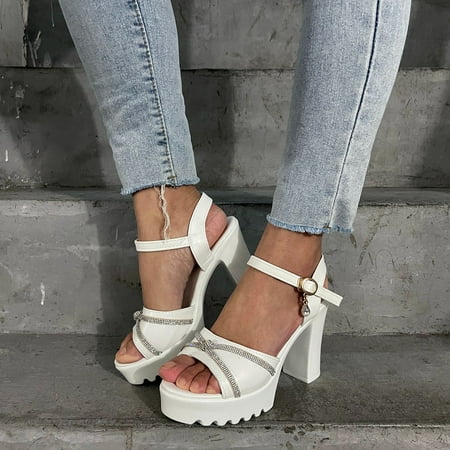 

HIMIWAY Sandals Women Platform Sandals Women Fish Mouth Platform High Heels Wedge Sandals Buckle Slope Sandals White 39