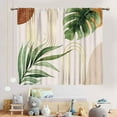 thumbnail image 3 of Boho Leaf Kitchen Curtains, Mid Century Modern Abstract Green Tropical Palm Leaves Minimalist Geometric Arch Print Drapes for Bedroom Living Room Bathroom 2 Panels, 84"x63" Inch, 3 of 5