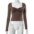 thumbnail image 5 of Lenpel Women's Crop Tops Long Sleeve Square Neck Ruched Side Split Slim T-Shirts Cropped Tee Blouses Going out Tops(Brown,Large), 5 of 5