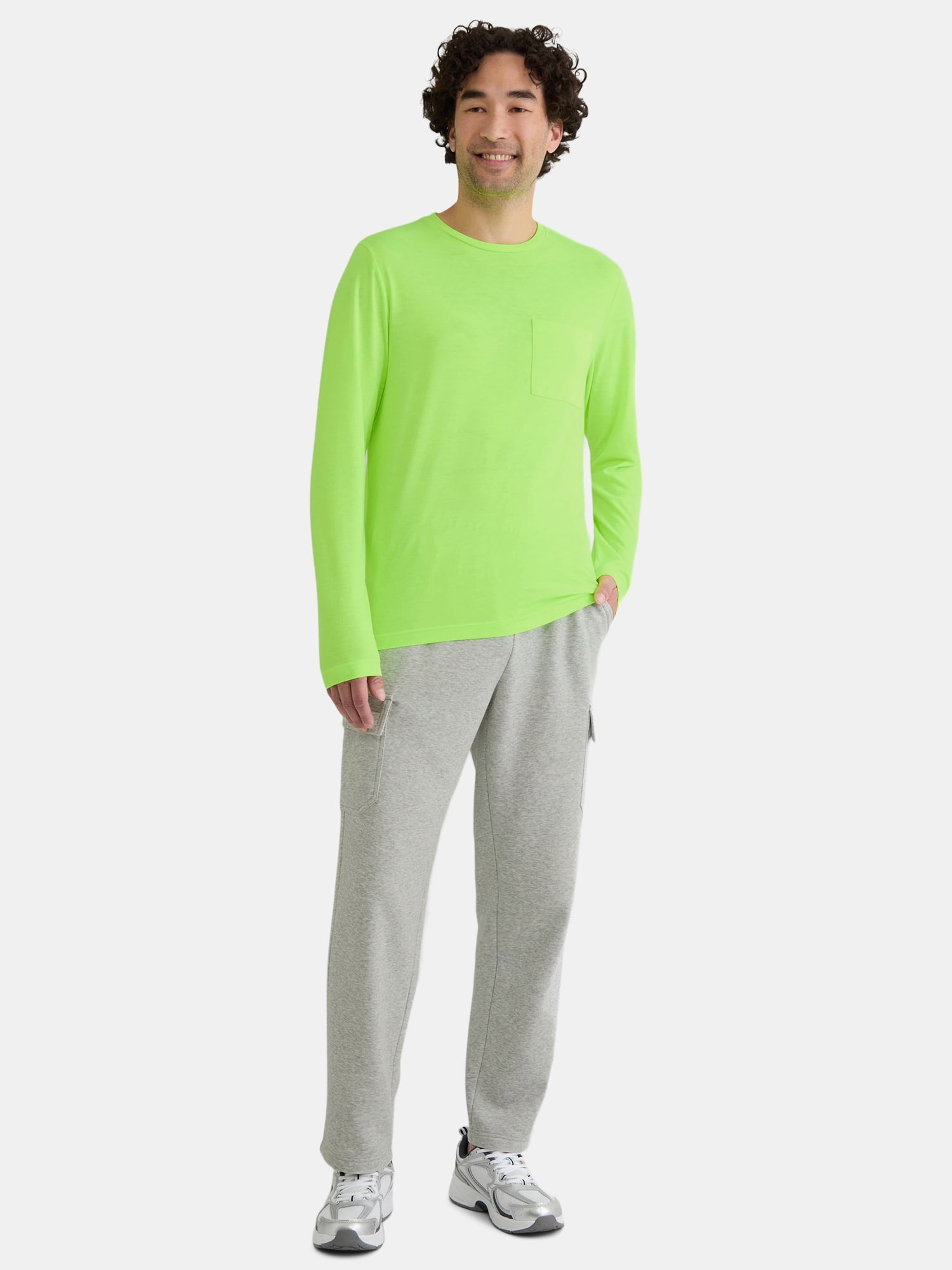 Athletic Works Men's and Big Men's Tri Blend Long Sleeve Pocket Tee, Sizes XS-5XL