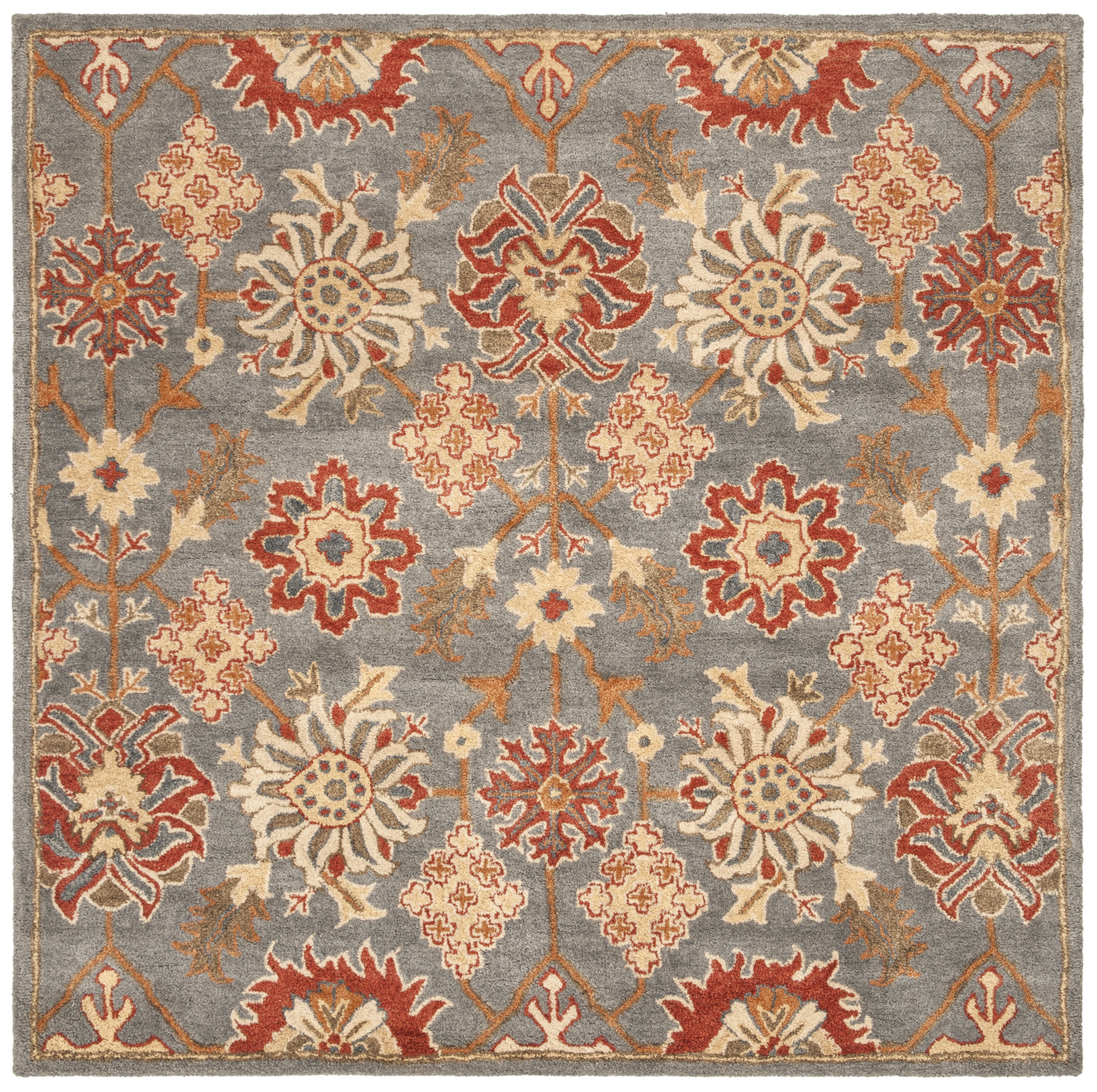 SAFAVIEH Heritage Jaynaston Floral Wool Area Rug, Charcoal/Multi, 6' x 6' Square