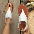 thumbnail image 6 of Women's Wide Width Thong Sandals, Breathable Faux Leather Open Toe Shoes with Adjustable Hook-and-Loop Strap, Comfortable Flat Sole Walking Shoes for Beach, Work, Daily Wear - Black/White/Brown, 6 of 10