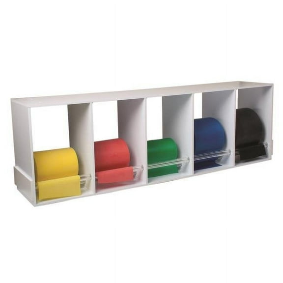 CanDo exercise band, 50 yard, 5 pc set (1 ea: yellow through black) w/universal rack