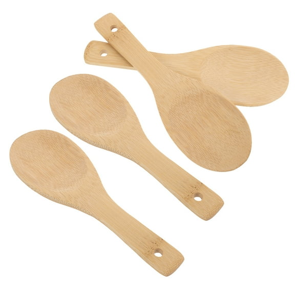 WHAMVOX Bamboo Rice Spoon for Cooking Safe Nonstick Carbonized Bamboo Serving Spoon Beige 4pcs