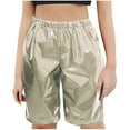 thumbnail image 2 of Metallic Shorts for Girls Solid Color Dance Bermuda Short Pants Kids Shiny Party Clothes High Wasit Trousers, 2 of 5