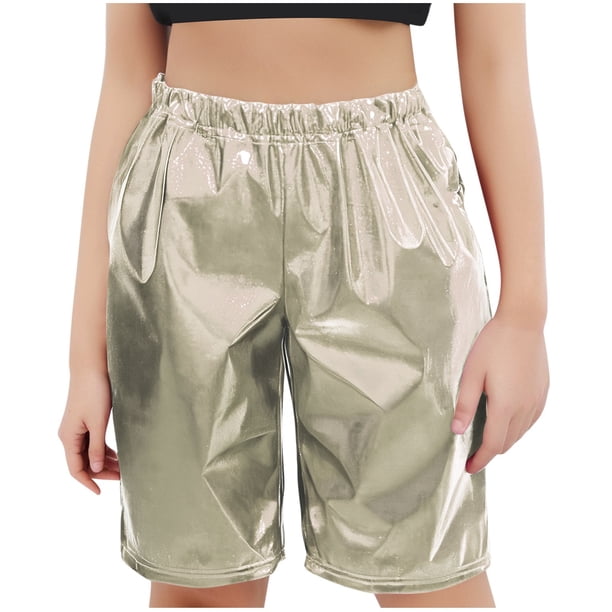 Odeerbi 3-16 Años Niños Niñas Pantalones Cortos Metálicos Brillantes Para Baile Etapa Rendimiento Conjuntos Bermudas Brillantes Pantalones Cortos de Pierna Recta