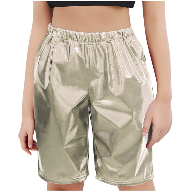 Odeerbi 3-16 Años Niños Niñas Pantalones Cortos Metálicos Brillantes Para Baile Etapa Rendimiento Conjuntos Bermudas Brillantes Pantalones Cortos de Pierna Recta