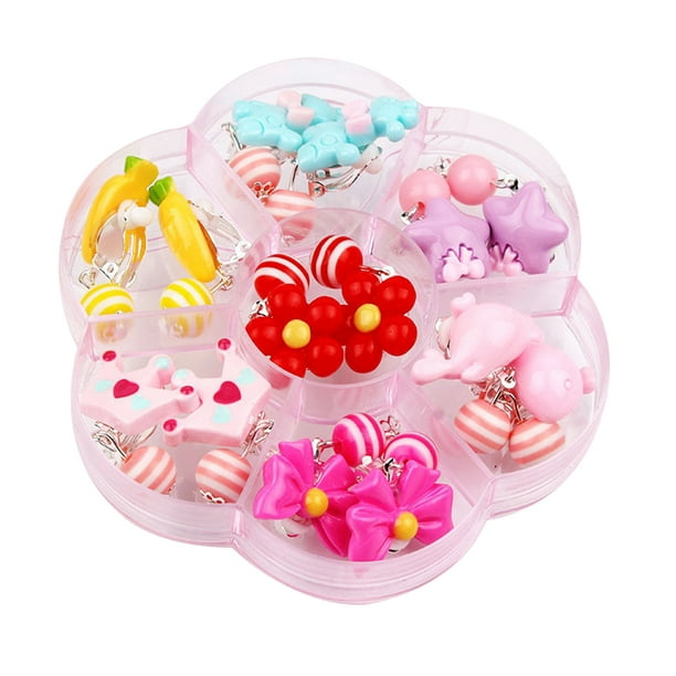 7 pares de aretes de clip para niñas, aretes de diseño sin perforaciones para disfrazarse de princesas, accesorios de joyería para niños y niñas MFZFUKR 223513-3