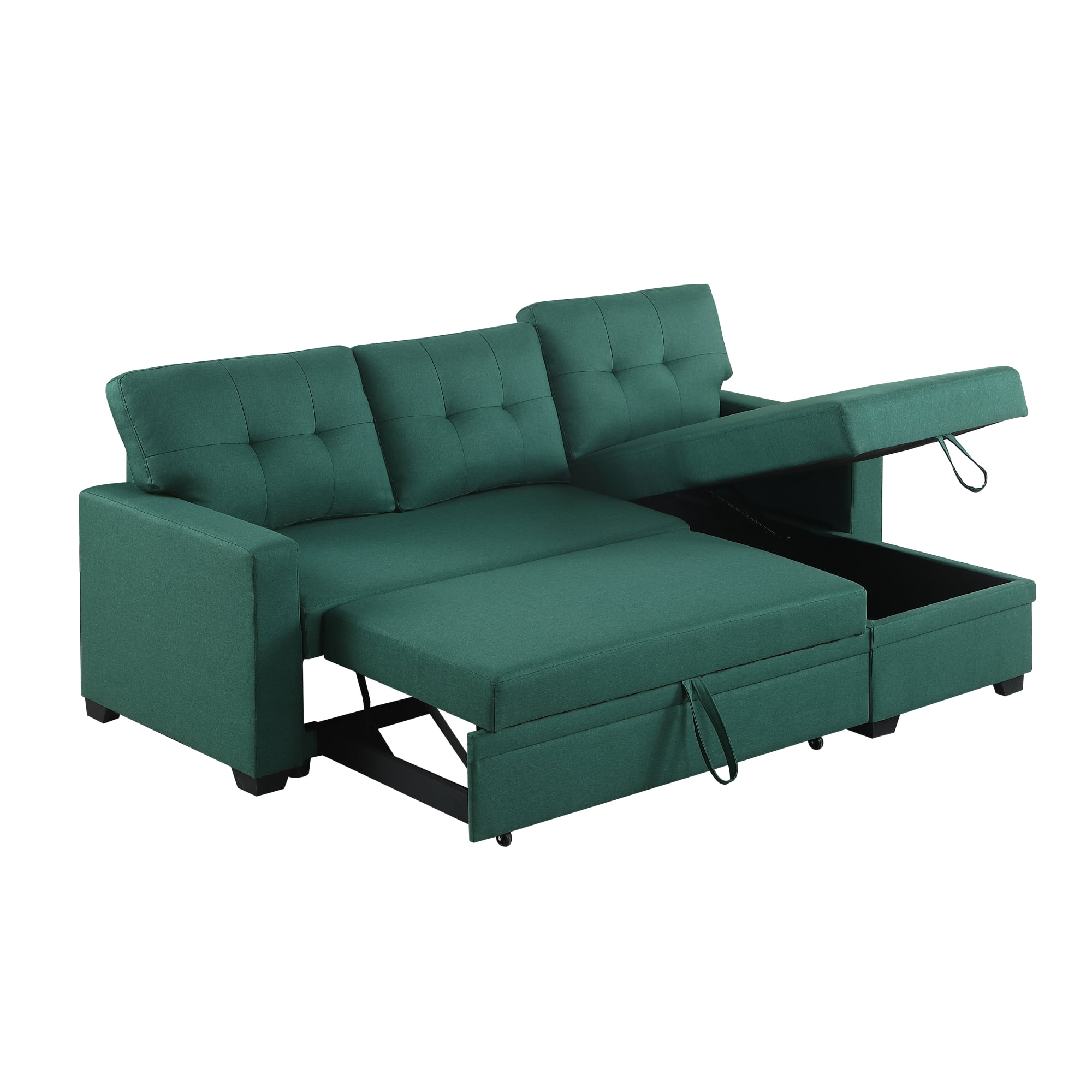 4-in-1 Convertible L Shaped Couch with Pull Out Bed and Storage,Sectional Sleeper Sofa with Reversible Chaise for Living Room, Apartment, Bedroom,Green