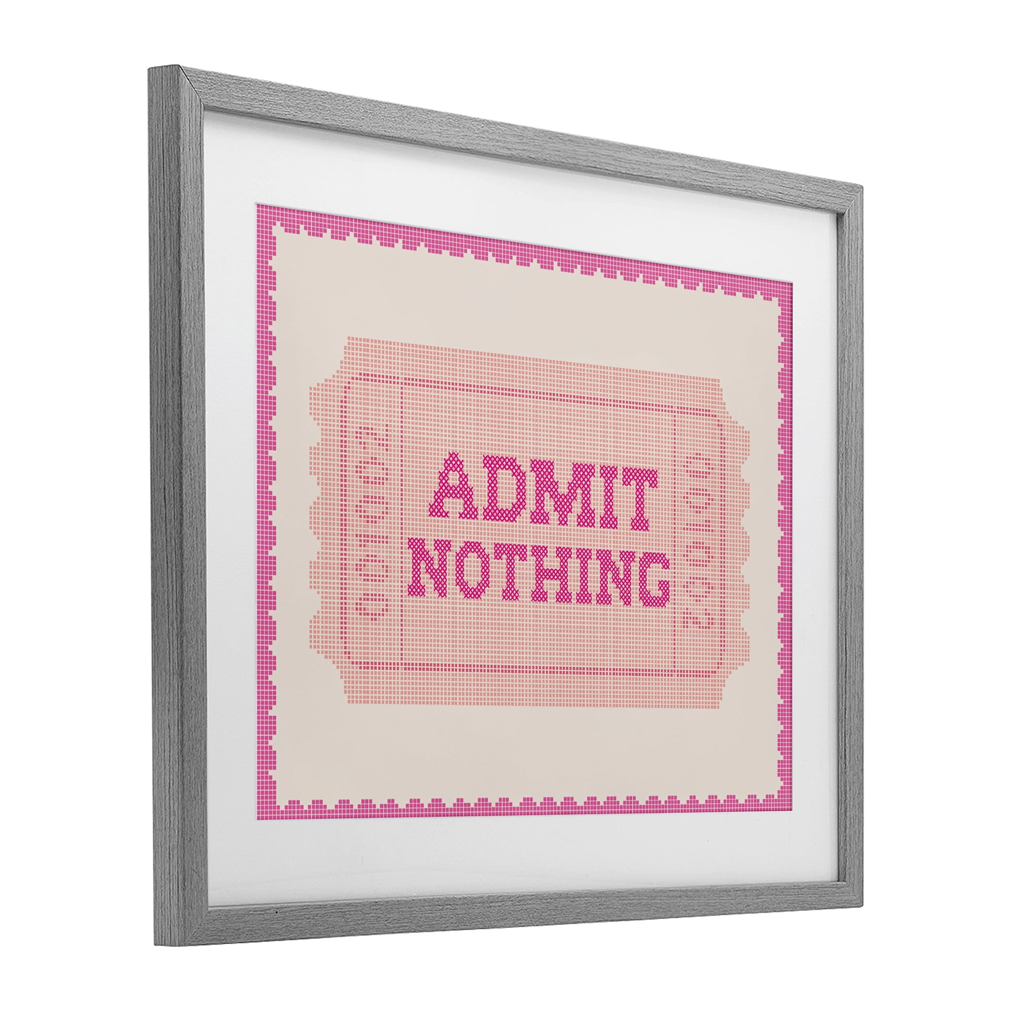 Stupell Industries Admit Nothing Retro Pink Ticket Gray Framed Print Under Glass, design by Lil' Rue