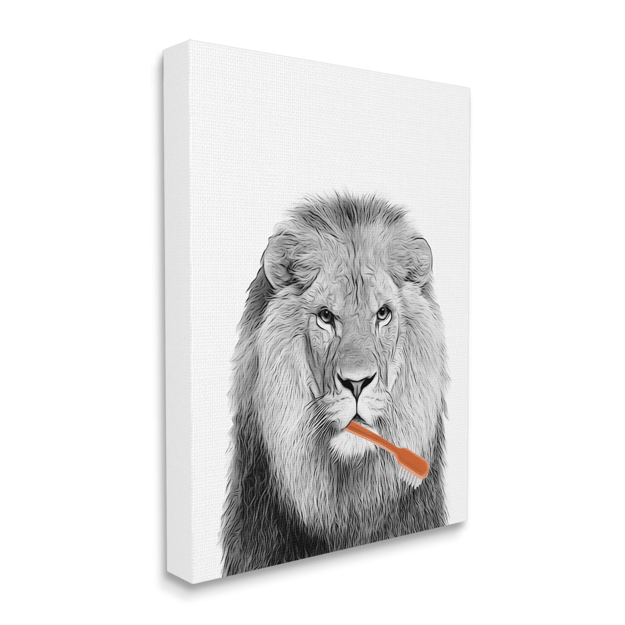 Stupell Industries Lion Brushing Teeth Bathroom Animals & Insects Painting Gallery Wrapped Canvas Print Wall Art