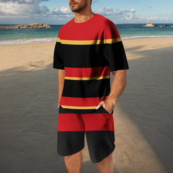 Runfenguu Cute Outfits, Boy Suitmen Casual Round Neck Printing Short Sleeve Blouse And Shorts Pants Suit