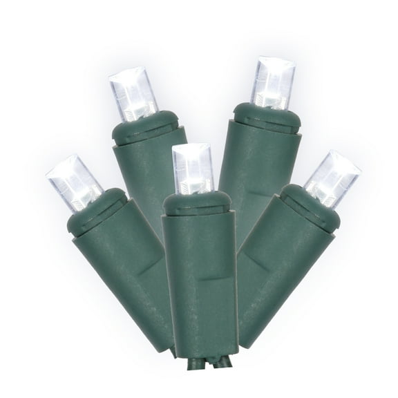 Vickerman 200 Cool White Wide Angle LED Light on Green Wire, 100' Christmas Single Mold Light Strand