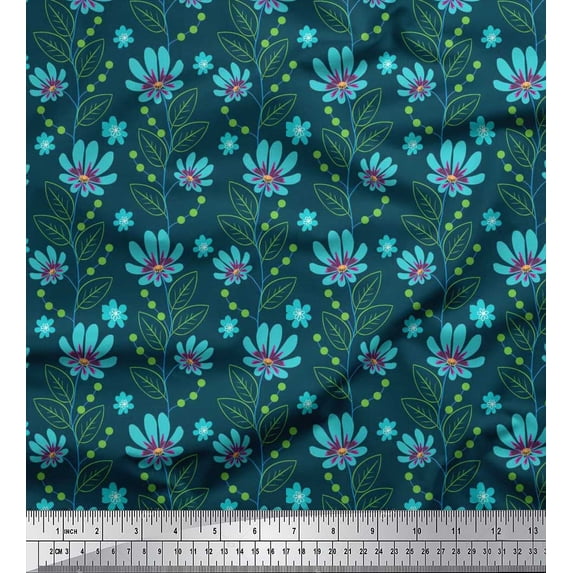Soimoi Viscose Chiffon Fabric Leaves & Floral Artistic Printed Craft Fabric by the Yard 42 Inch Wide
