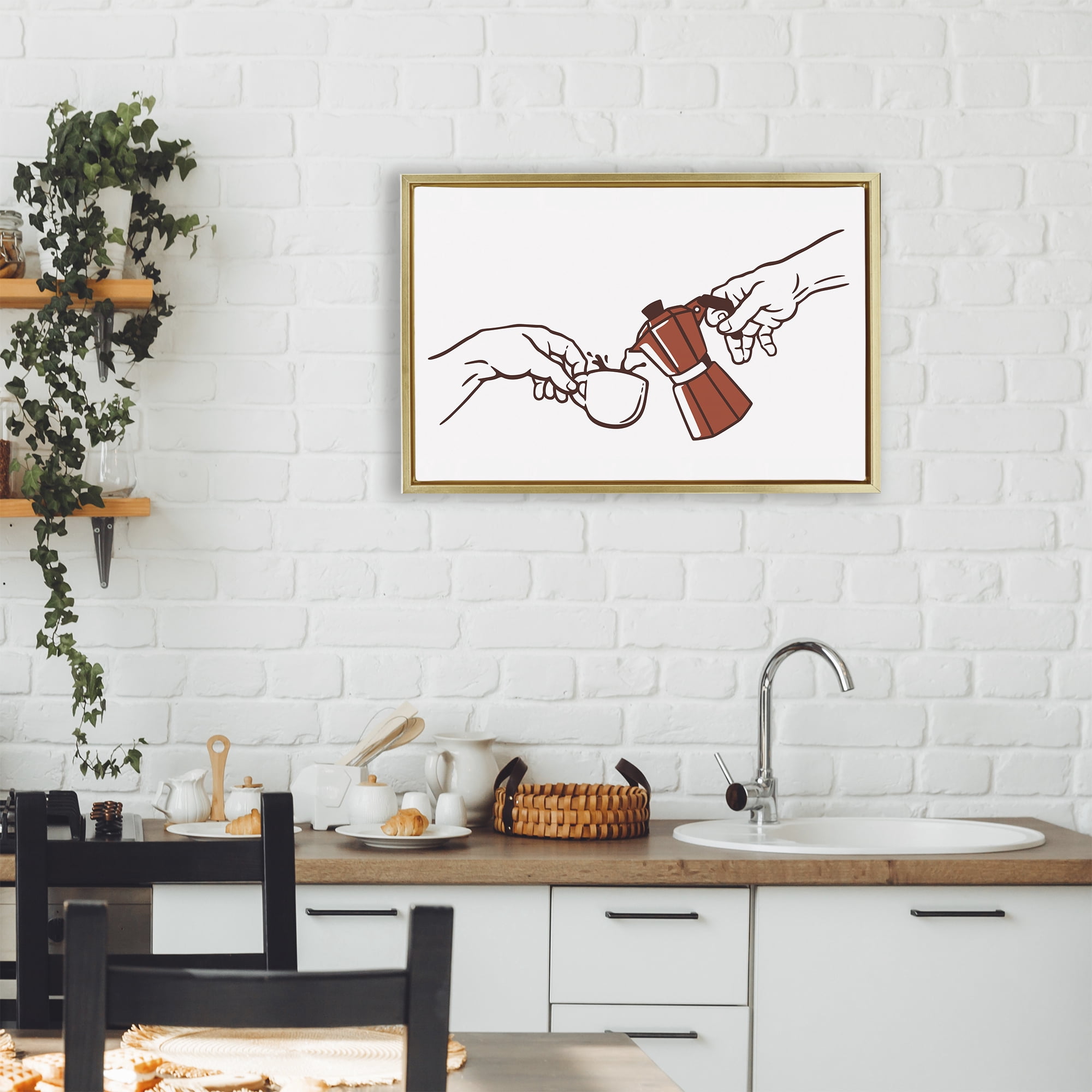 Stupell Industries Creation Of Coffee Classic Parody Gold Framed Floater Canvas Wall Art, design by Tobe Fonseca