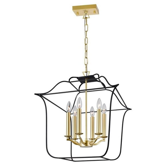 CWI Lighting Tudor 6 Light Contemporary Metal Chandelier in Satin Gold/Black