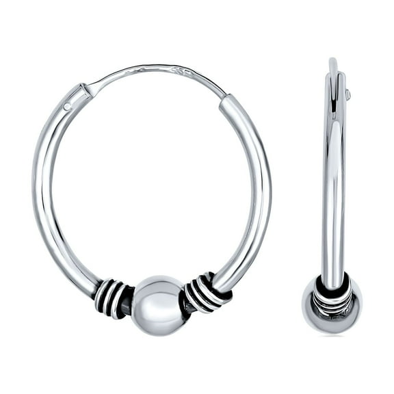 Bling Jewelry Womens Balinese Tribal Ball Bead Endless Hoop Earrings Sterling Silver 0.70 Inch
