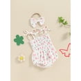 thumbnail image 6 of Aojekbee Baby Girl 2Pcs Summer Outfits Cute Sleeveless Tie Strap Floral Romper with Headband Set Newborn Clothes, 6 of 10