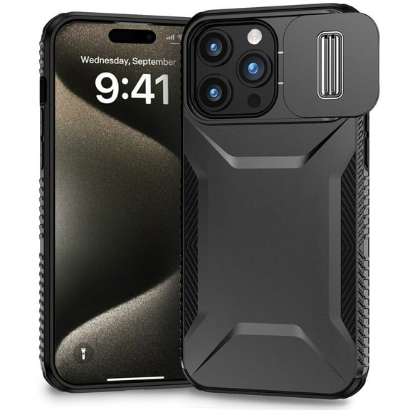Dteck Case for iPhone 14 Pro Max,Shockproof TPU PC Armor Case Slide Lens Protection Cover for iPhone 14 Pro Max,Black