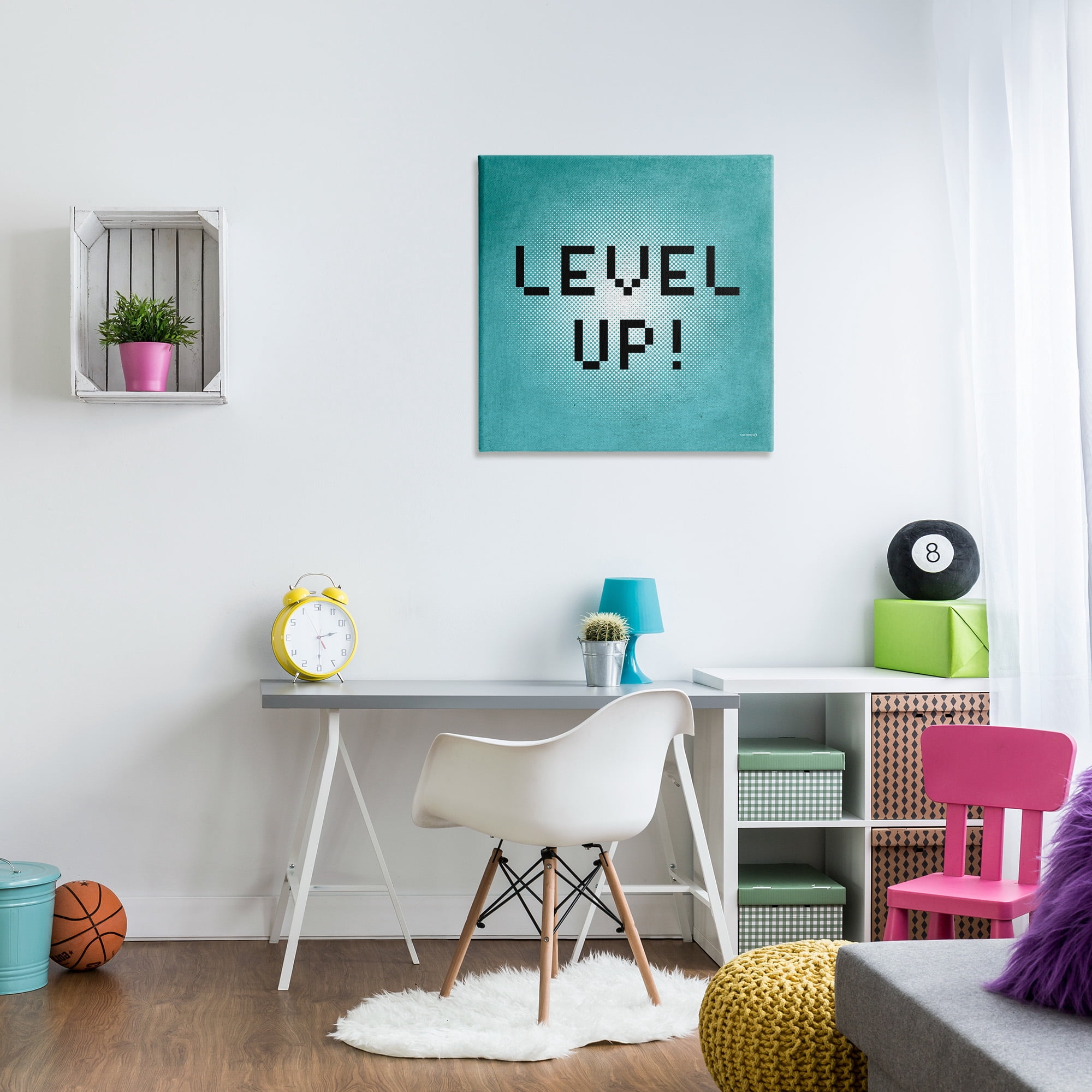 Stupell Industries Level Up Vintage Pixels Typography Painting Gallery Wrapped Canvas Art Print Wall Art, 30 x 30