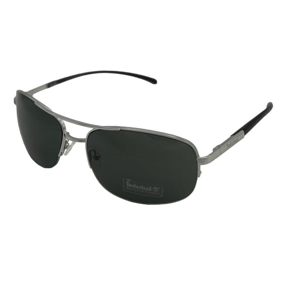 Timberland Matte Silver Metal Men's Rimless Aviator Sunglasses, Green