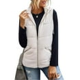 thumbnail image 3 of 2023 Charella Women's Sleeveless Hooded Puffer Vest Quilted Jackets Zip up Winter Coats White,M, 3 of 6