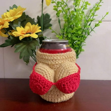 

Water Beer Bottle Sleeves Camping Can Cup Soda Cover Handmade Neoprene Drink Cooler Non-Slip Insulated Cup Knitted Sleeve Red