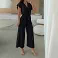 thumbnail image 5 of purcolt Womens Dressy Casual Jumpsuits Ruffled Short Sleeve V Neck Belted Wide Leg Pants Romper One Piece Trendy Outfits, 5 of 5