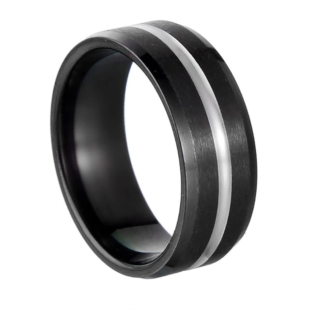 Anillo de bodas de silicona Dinheiro para hombre - Borde superior biselado cepillado