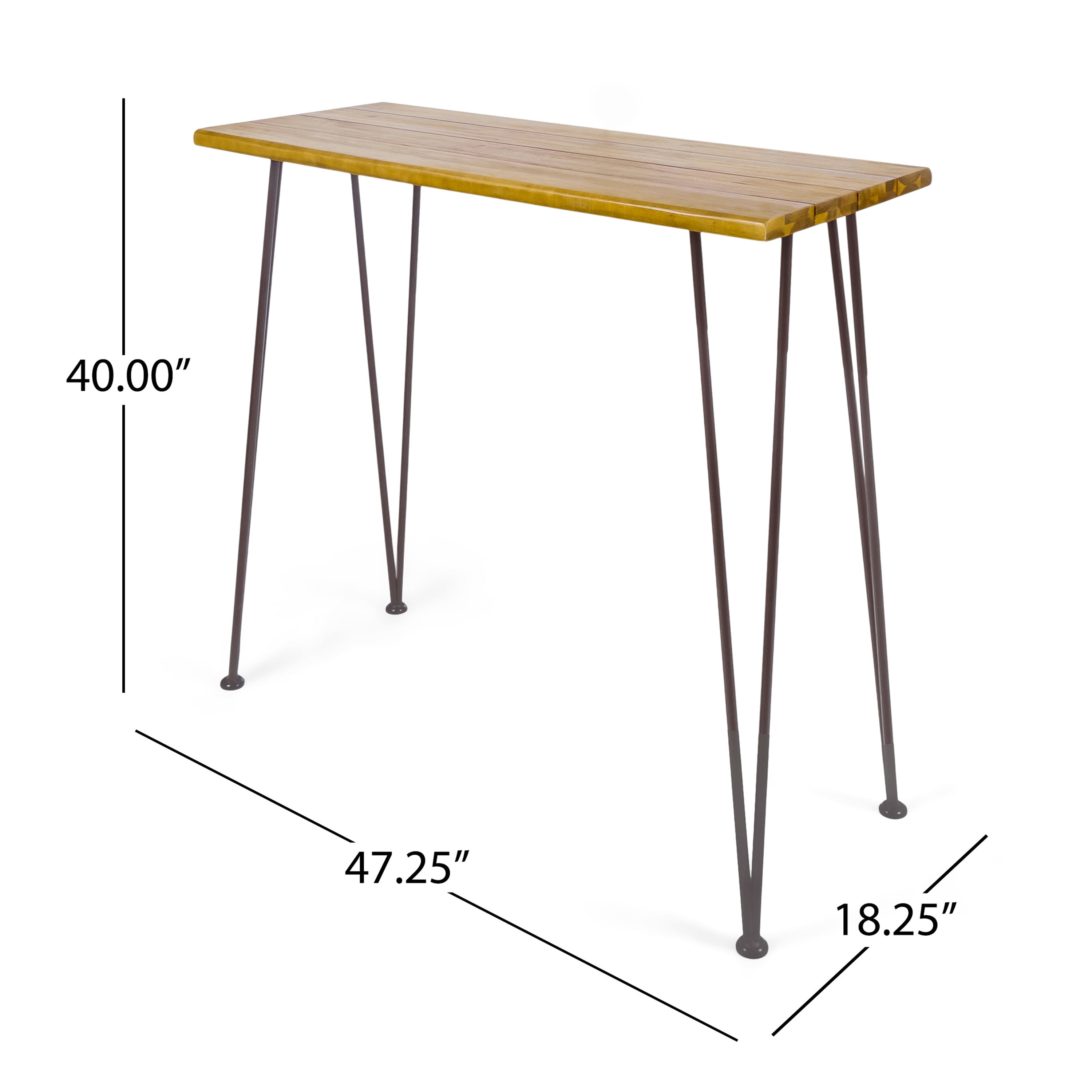 Outdoor Industrial Style Bar Height Table, Wood and Metal Combined Desktop for Patio Bar, Teak and Black