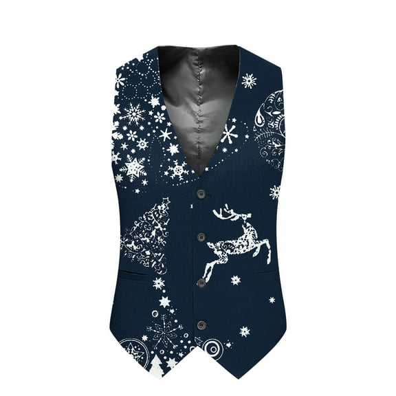 Xmyrz Vest Tops For Men Suit Vest Button Down Christmas Print Comfort Holiday Sleeveless Thin Pocket Outerwear Vest Casual Top