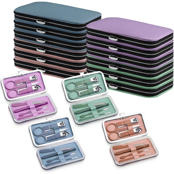 Manicure Kit Bulk, Nail Clippers Set Stainless Steel Fingernail Clippers Set, Sturdy Nail Tip Cutter Trimmers Professional Grooming Toenail Clippers Personal Pedicure Kits 7 in 1(Multicolour 24 Pack)