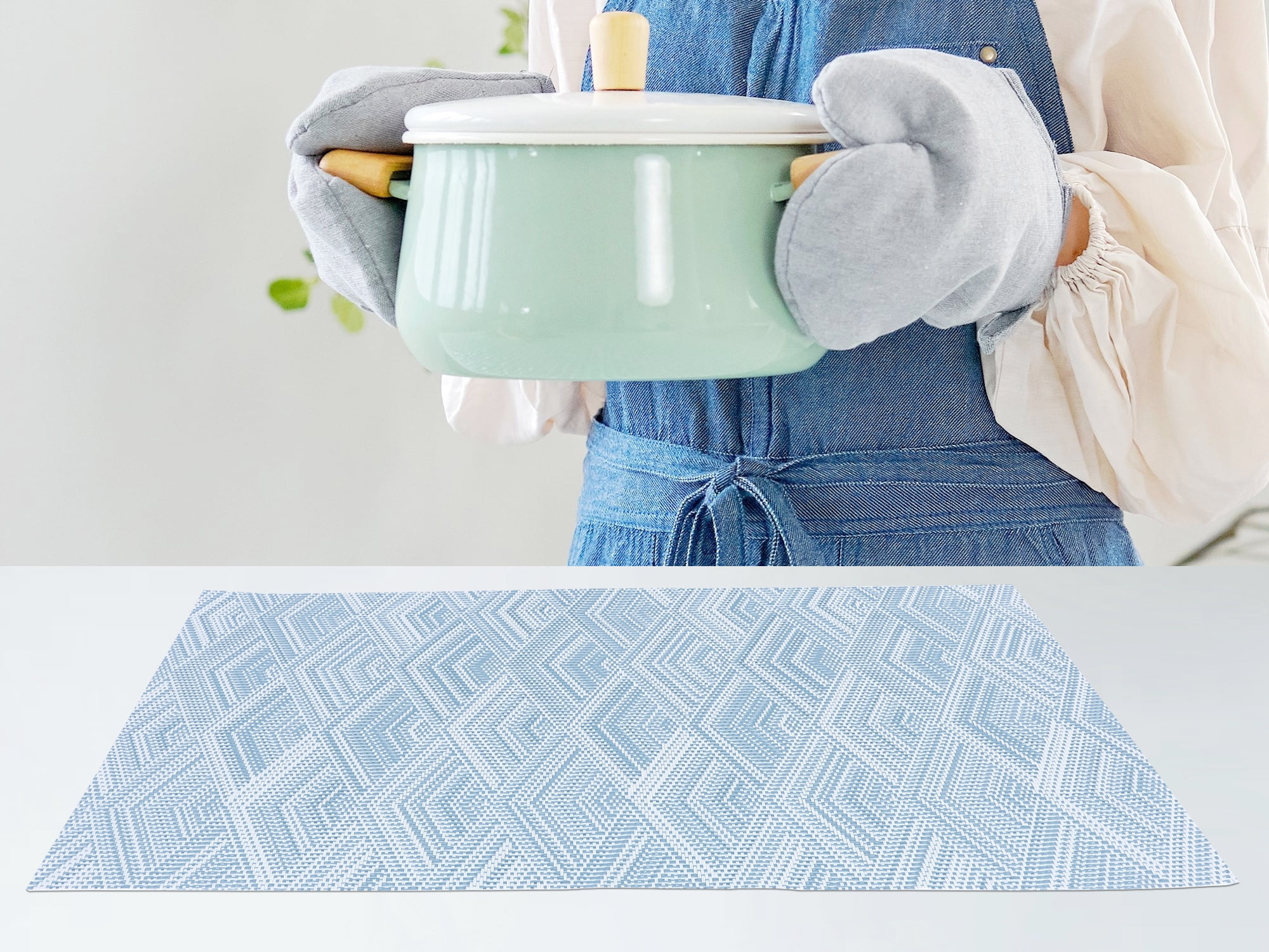 Unique Bargains Set of 8 Placemats for Dining Table Wipeable Table Mat Blue 18x12Inch