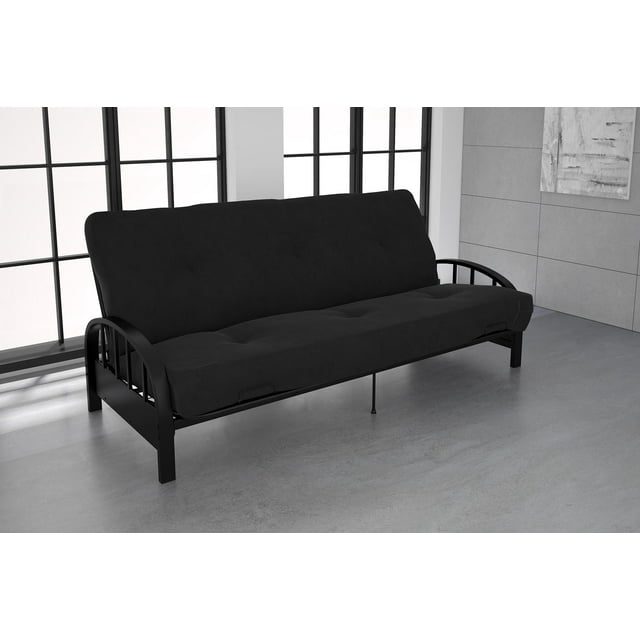 DHP Aiden Black Metal Futon Frame with Coil Full Futon Mattress, Multiple Colors and Sizes