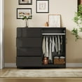thumbnail image 4 of Commode Garde-Robe Moderne en Bois – 4 Tiroirs, Doubles Portes, Tringle, Armoire de Rangement – Organisateur de Garde-Robe de Chambre Robuste avec Poignées en Métal, Anti-Basculement – Grain de Bois Noir, 4 of 7