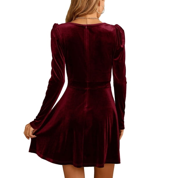 Jdlsppl Women's Long Puff Sleeve Mini Dress Velvet V Neck Wrap Short Sexy Elegant Fit and Flare Pleated A Line Cocktail Party Dinner Skater Dresses Burgundy X-Large - Walmart Business Supplies Jdlsppl Women's Long Puff Sleeve Mini Dress Velvet V Neck Wrap Short Sexy Elegant Fit and Flare Pleated A Line Cocktail Party Dinner Skater Dresses Burgundy X-Large - Walmart Business Supplies