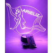 Mermaid Princess Night Light Up Table Lamp LED Engraved Custom Name Personalized Nereid Oceanid Fairy Under The Sea Maiden Lamp, with Remote, 16 Colors Options, It's Wow, Great Gift