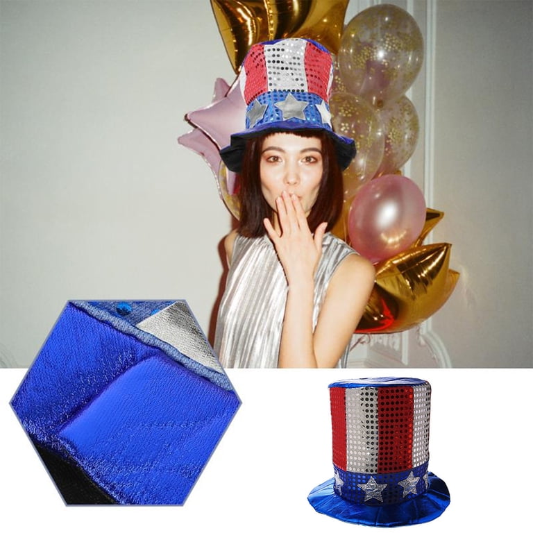 YUUZONE Adu1t Sam Red White Blue Sequin Top Hat Stars  display picture 3