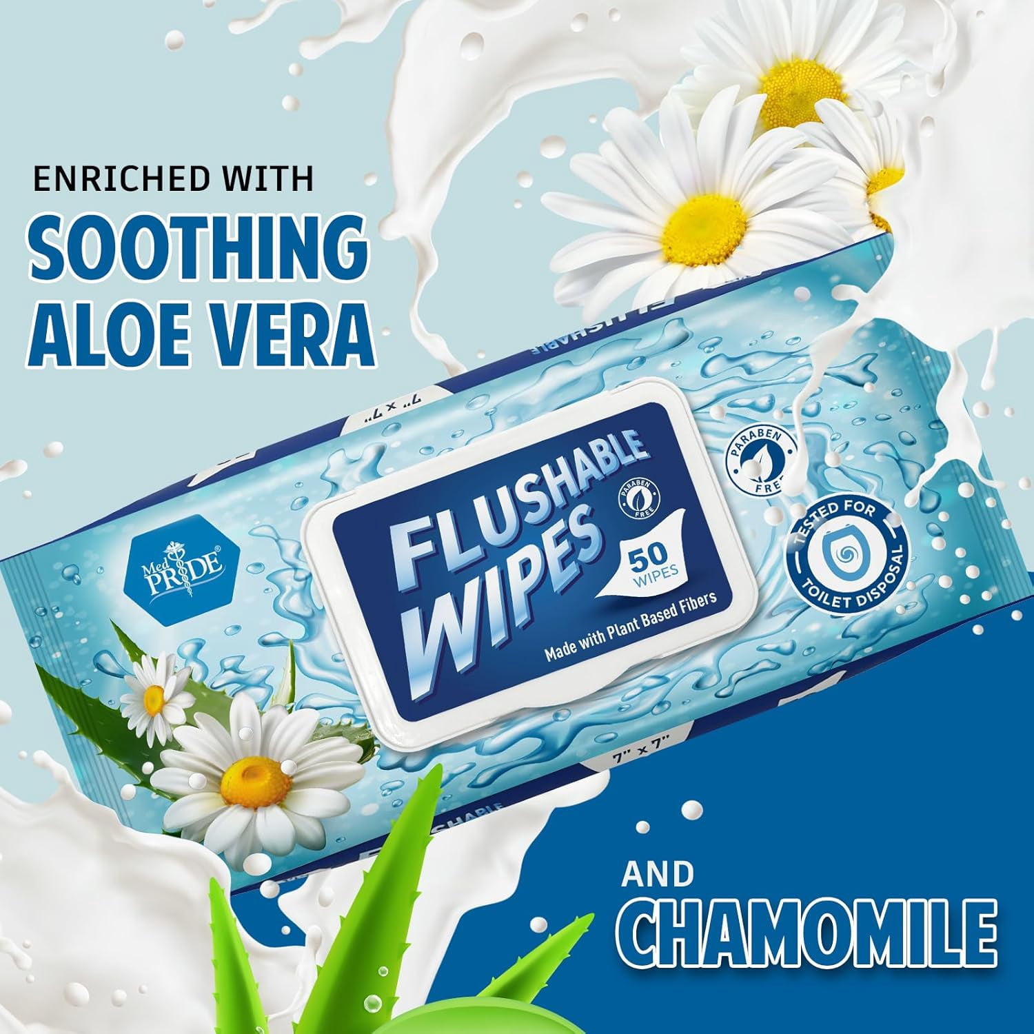 MED PRIDE XL Flushable Wipes for Adults Unscented 600 Pack Extra Large Aloe Vera & Chamomile Plant-Based Toilet Wipes Flushable Travel Wipes for Sensitive Skin