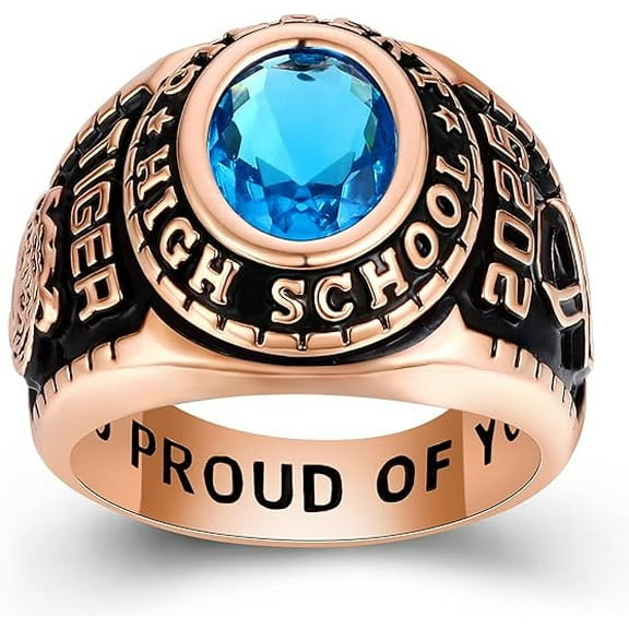 Sterling Silver Class Rings Fully Personalized Class Rings for Women Birthstone Custom Rings Gold Plated Class Rings Class Rings for Women High School Size 5-15 Graduation Rings for men