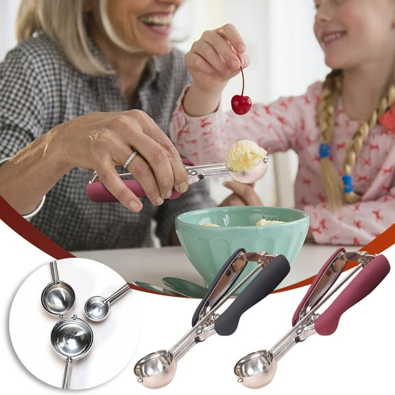 Blukids Small Cookie Scoop Tablespoon Scoop - Small Ice Cream Scoop, Made of Food Grade 304 Stainless Steel with Comfortable Rubber Grip Handles(Black)