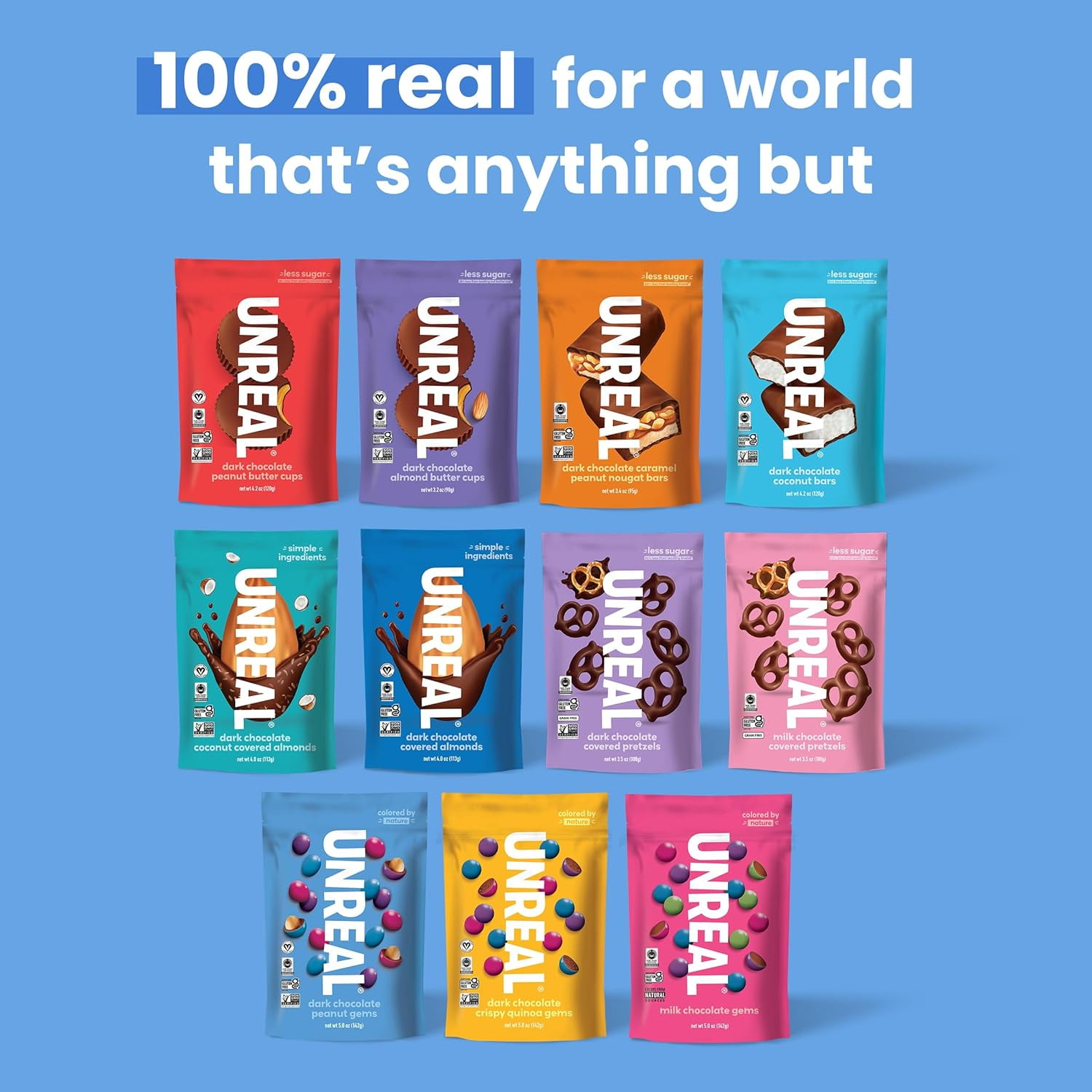 UNREAL Chocolate 6-Bag Variety Pack – Less Sugar, Non-GMO, Mixed Flavor