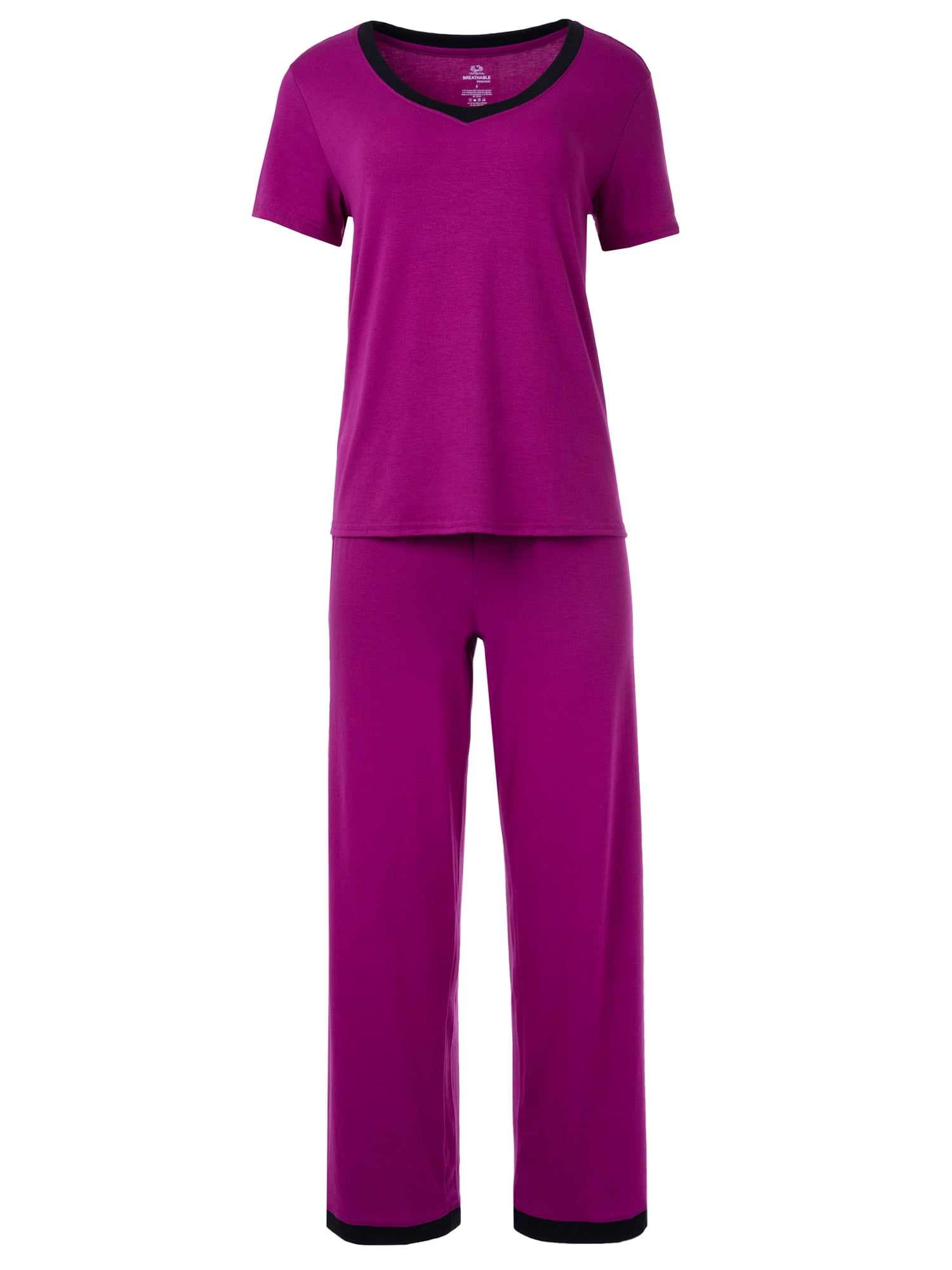 Fruit of the Loom Women's Soft & Breathable V-Neck Short Sleeve Top & Pajama Pant Set, Sizes S-4X