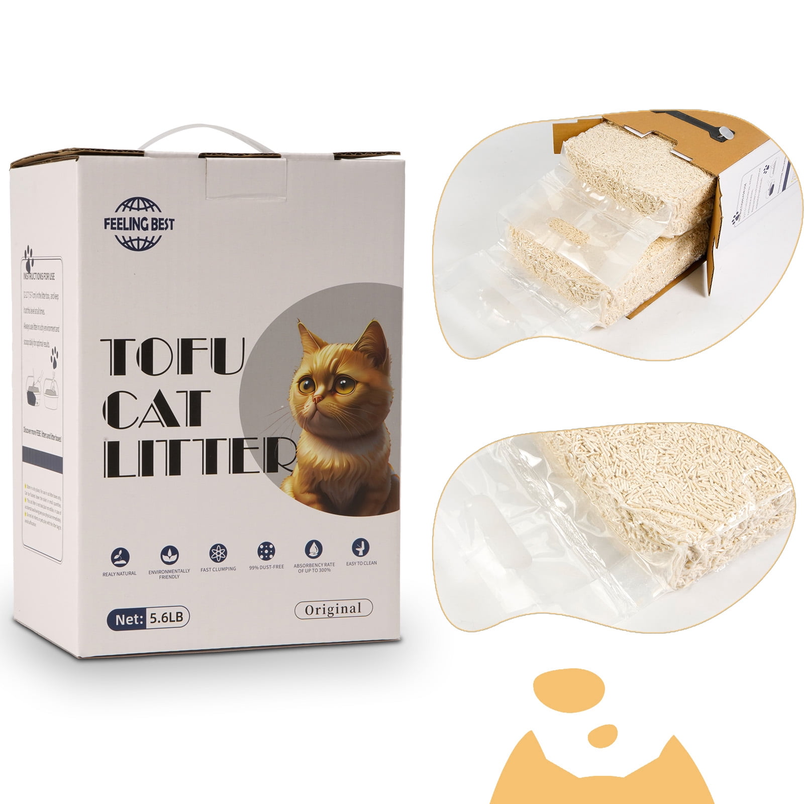 Tofu Cat Litter 11.2 LB  OR2 (5.6 lb×2bag) Clumping, 100% Natural Raw Materials, Clumping,Flush able,Ultra Absorbent and Fast Drying,Solubility in Water,Really Dust-Free,Less Scattering
