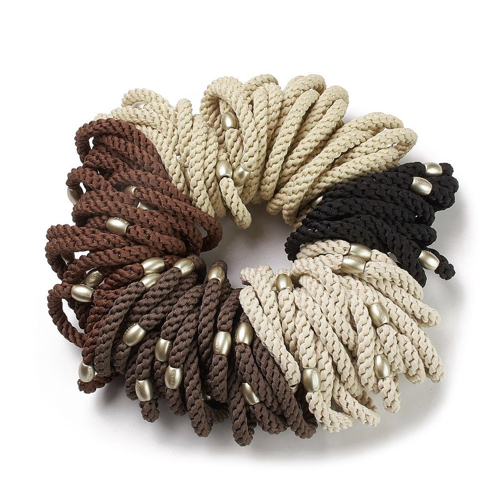 100 pc Nylon Elastic Hair Ties Ponytail Holder with Alloy Beads Girls Hair Accessories Mixed Color 7~10mm Inner Diameter: 44mm