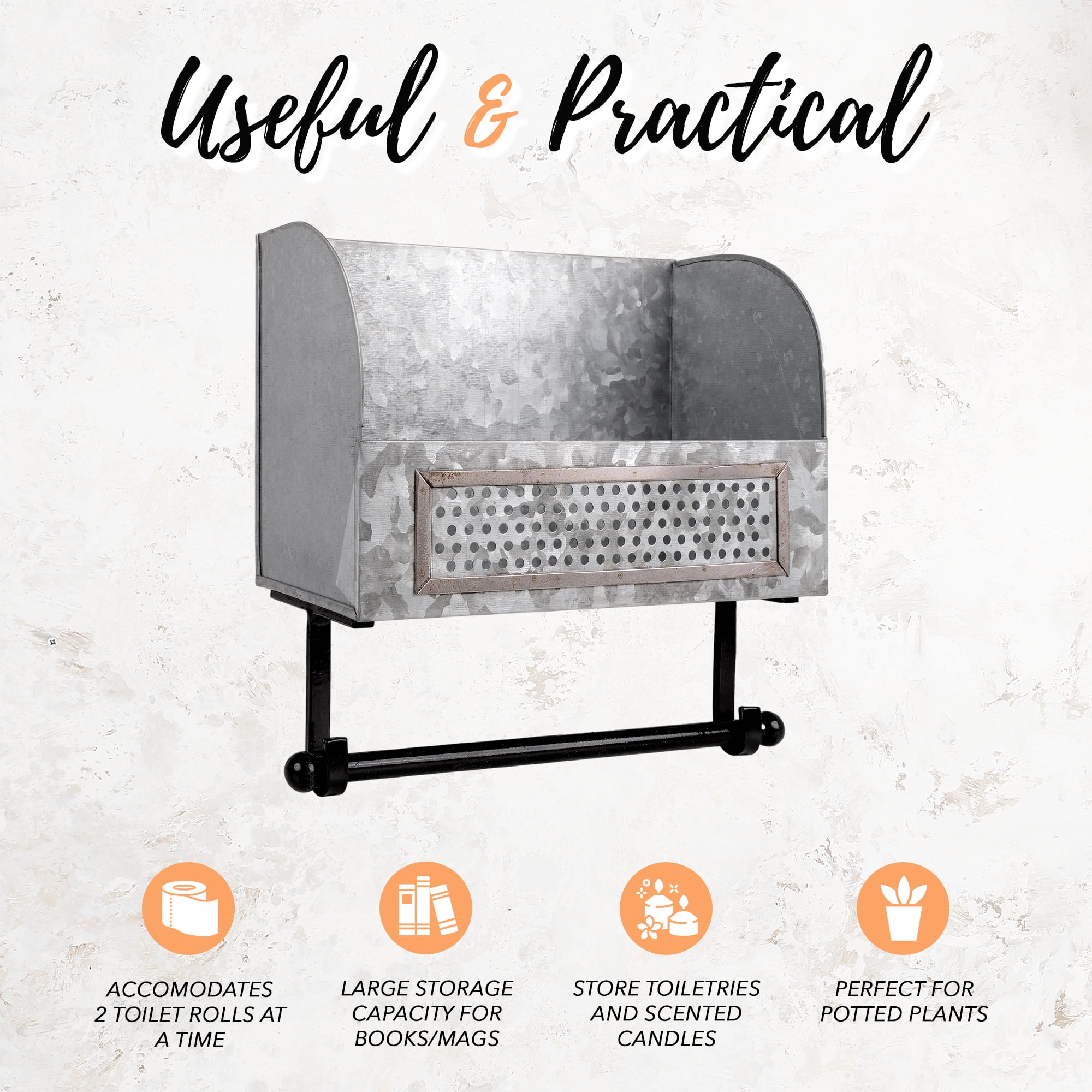 Autumn Alley Galvanized Farmhouse Toilet Paper Holder with Shelf for Wall Mount, Natural Finish