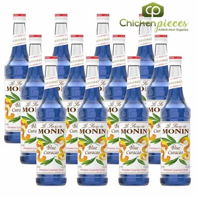 Monin Premium Blue Curacao Syrup, Electric Orange Peel & Citrus Mixer, 750 mL (25.4 oz) Glass Bottles, Professional Bulk Case of 12