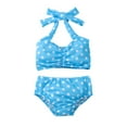 thumbnail image 2 of CUZIBR Baby Swimsuit Ruffled Halter Neck Bow Stylish Polka Dot Bikini Set Beach Wear 2 Piece Pool Beach Travel Swimwaer Holiday,Sky Blue,2-3 Years, 2 of 8