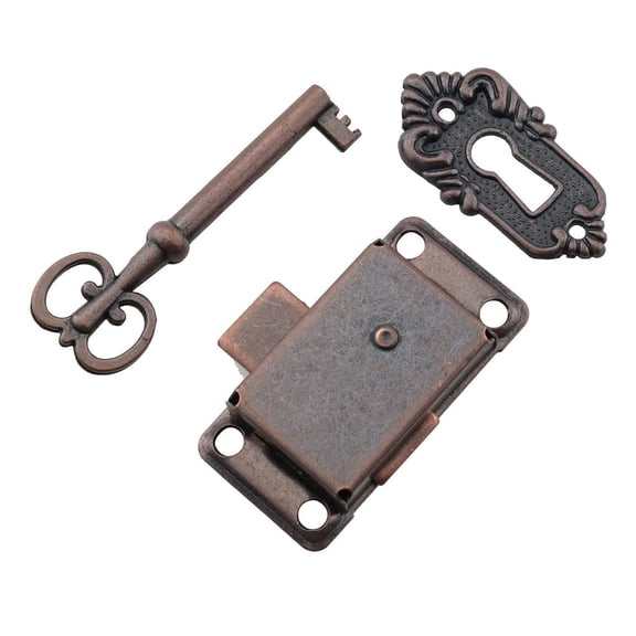 Lock for Cabinet, Keyed Hasp Lock Latch with decorative Escutcheon Plate, for Small Storage Box, Behind The Door Storage Cabinet and Jewelry Cabinet Hardware Upgrades