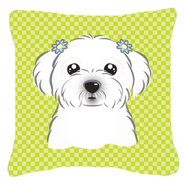 Checkerboard Lime Green Maltese Fabric Decorative Pillow, 14 x 14 In.